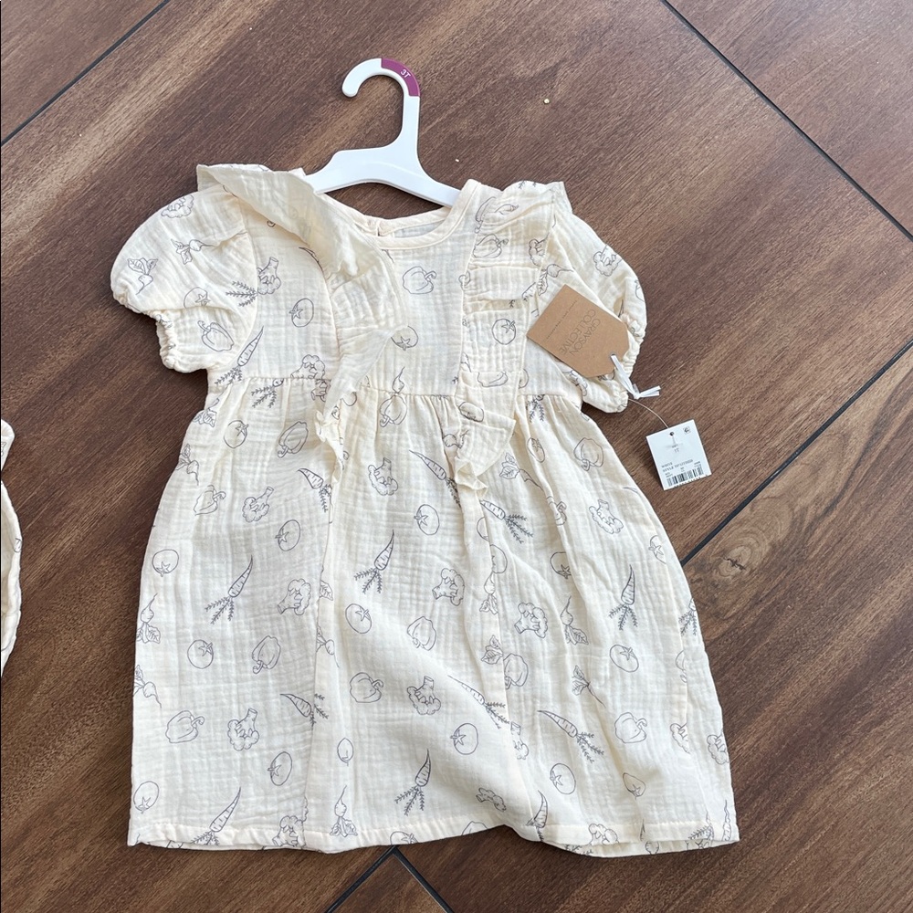 NEW Grayson Collective Cream Ruffled Baby Dress with Vegetable Print, 3T